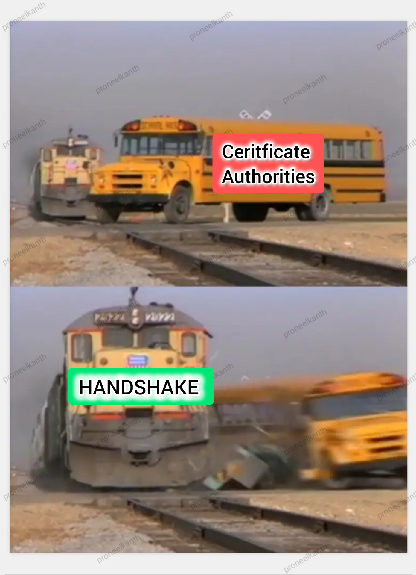 Handshake removes Man in The Middle called Certificate Authorities