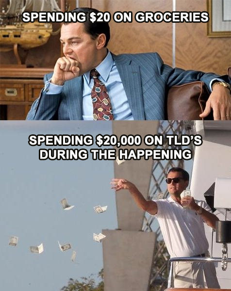 Spending $20 on groceries vs spending $20,000 on TLDs during The Happening